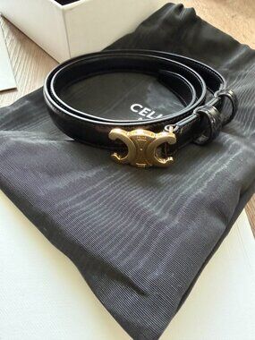 Celine Black Belt with Gold Double-C Buckle Celine Gold Double-C Logo Belt with Black Leather Strap main image 3